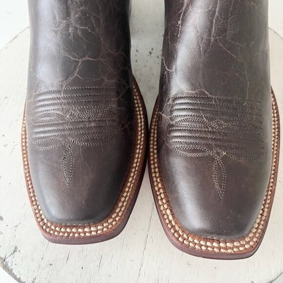 Rod Patrick Mens Cowboy Boots 10AA Antique Mocha Bison Brown Western Blunt Toe - Picture 6 of 12